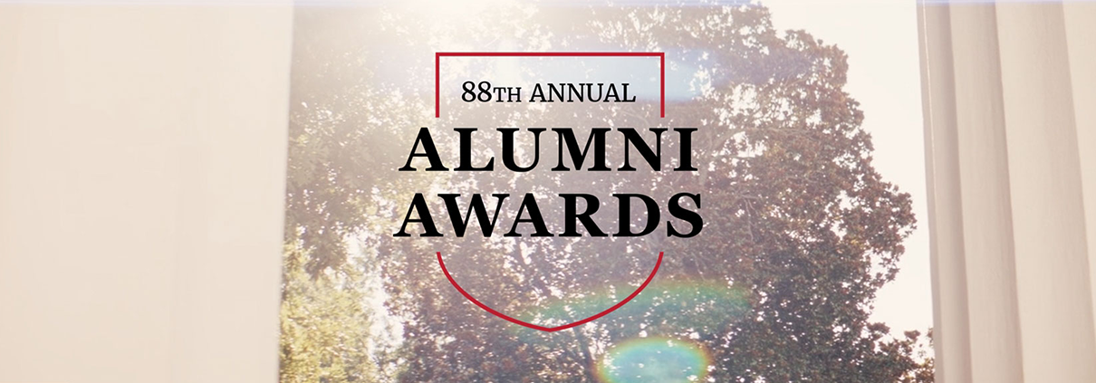 Alumni Awards logo against a backdrop of UGA's North Campus.