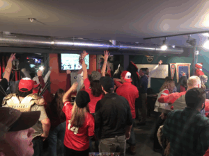 Jackson Hole Wyoming Alumni Chapter game-watching party celebration.