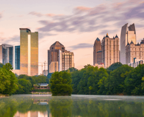 A skyline view of Atlanta, Georgia.