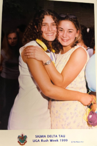 Brooke Schaeffer Kaplan in 1999, with the cousin she visited her first day on campus