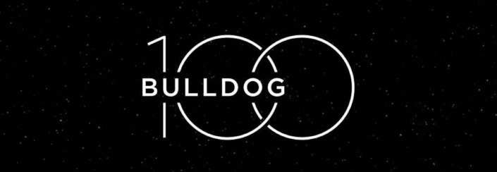 2022 Bulldog 100 logo - Bulldog 100 text on black cosmic background