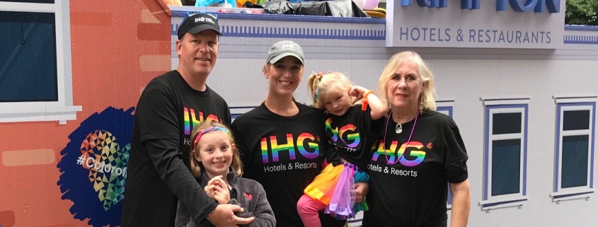 Danielle Derkink (center) with her family at the Atlanta Pride Parade.