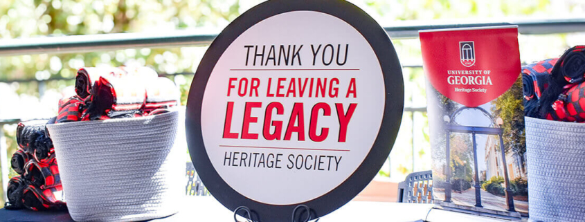 Tabletop display with the text, "Thank You for Leaving a Legacy"