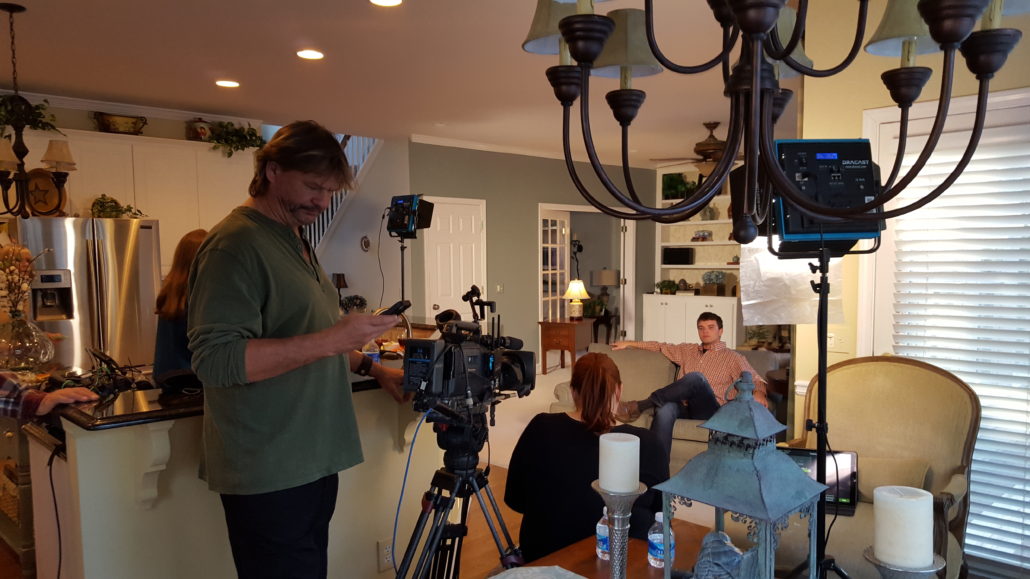 Intro Scene at Parents Suwanee House. Adam and Film Crew