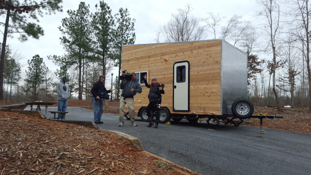 Modern Cabin Showing. Film Crew