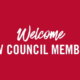 Red background reading "Welcome new Council Members"
