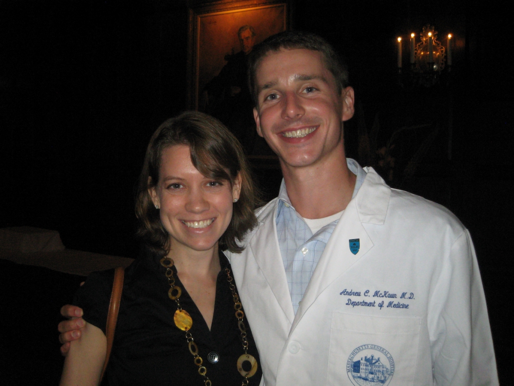 House and McKown at the white coat ceremony marking the beginning of his residency at Mass General