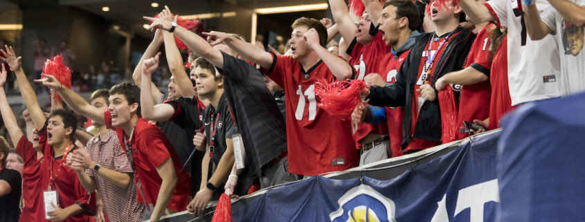 UGA fans in red and black cheer