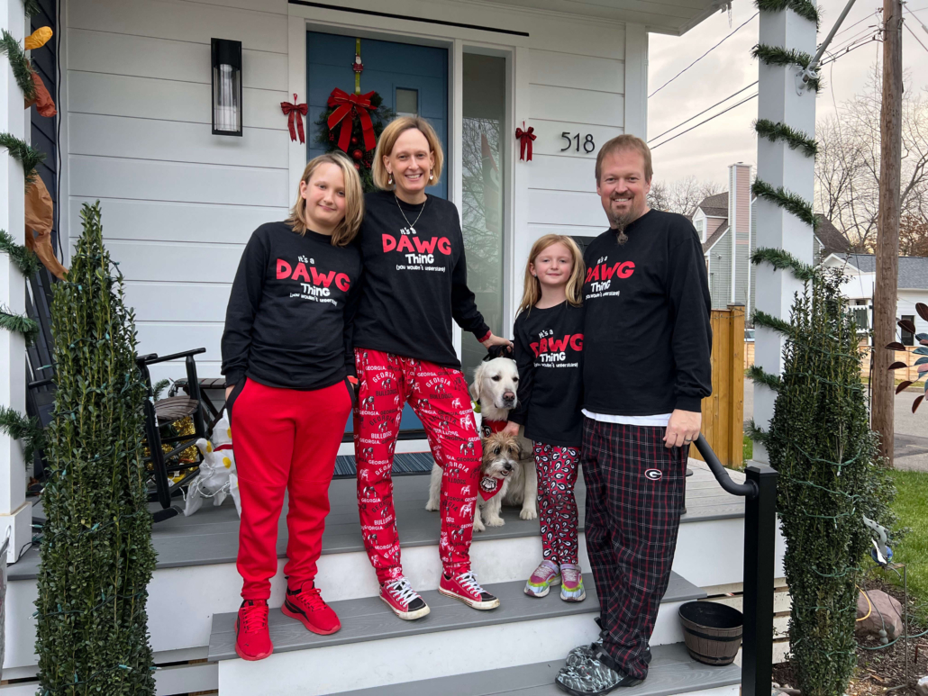 The Randolph family on Christmas wearing their UGA gear.