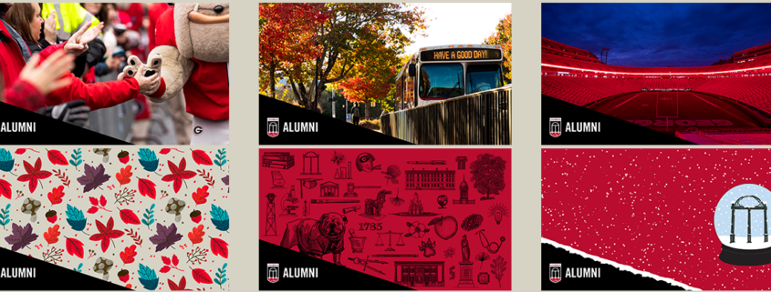 Various UGA Fall/Winter Zoom backgrounds displayed in a 2 by 3 grid
