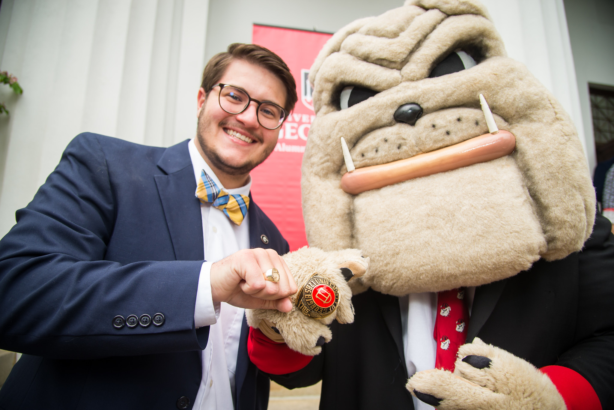 Hairy Dawg and Student with UGA Ring