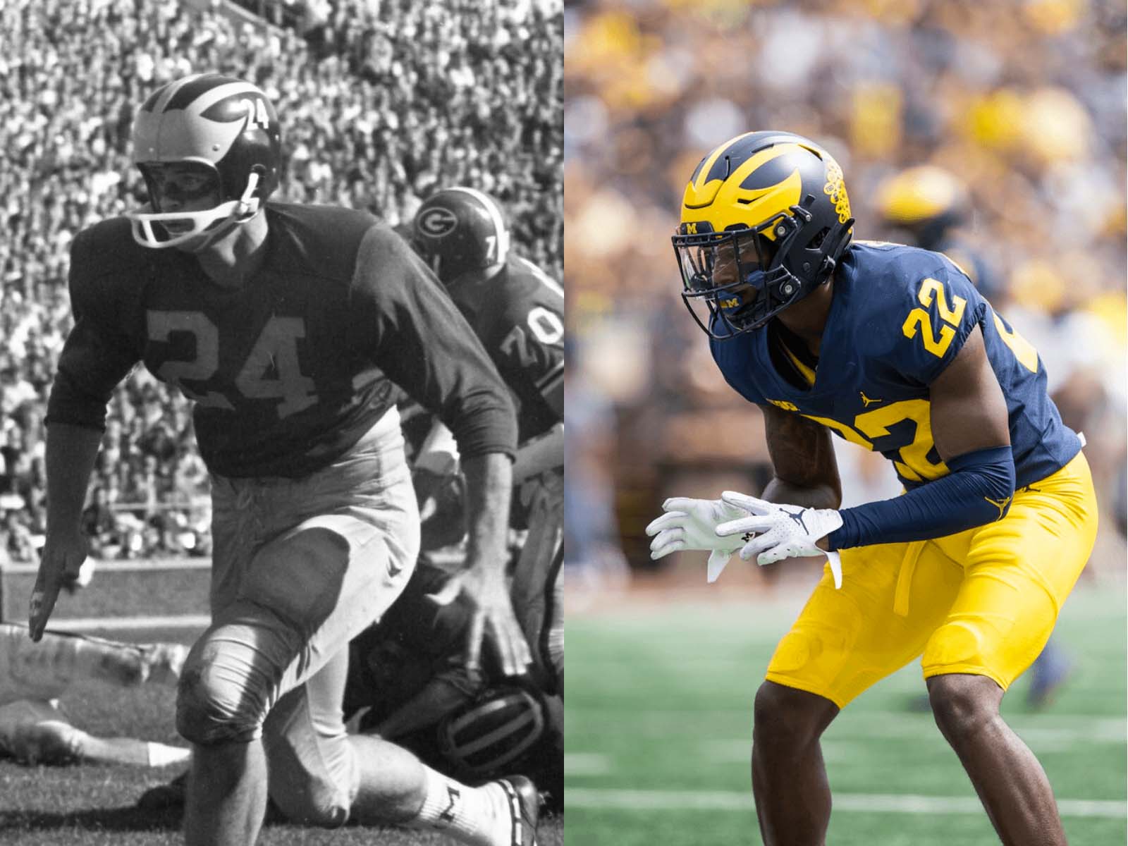 Michigan uniforms in 1965 and 1921